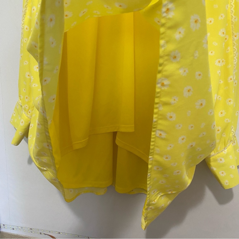 Jason Wu 4X Yellow Daisy Floral Blouse Long Sleeve V Neck Plus Size Top‎ - Picture 6 of 11